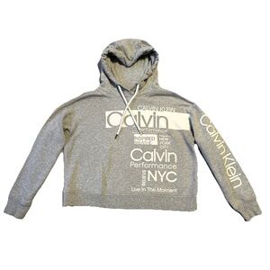 Calvin Klein Cropped Hoodie Sweatshirt Womens XS Gray Long Sleeve Dance NYC